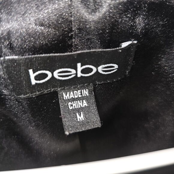 Bebe Studded Moto Jacket Womens Size Medium Black Satin Zip Up - Picture 10 of 10